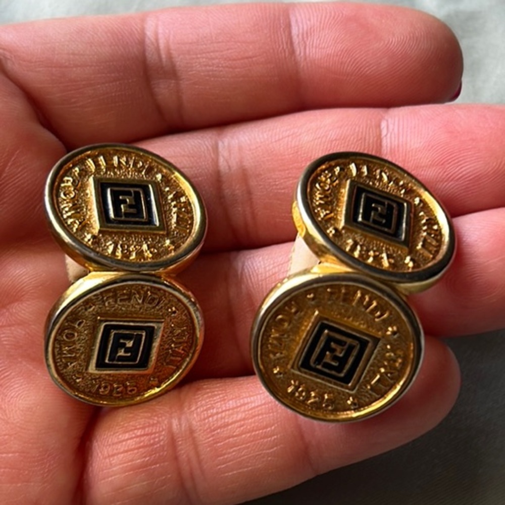 Fendi Vintage Gold and Black Clip-on Earrings
